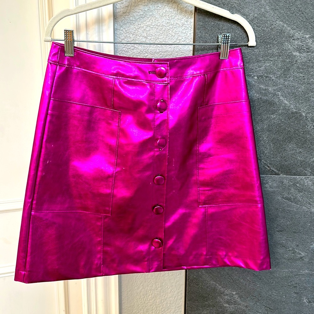 Hot pink metallic mini skirt